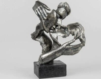 761774 Skulptur Büste Paar auf Sockel Antikfarben aus Kunststein 28cm - Bild 1 von 2