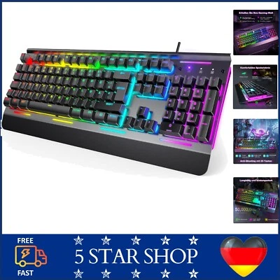 Gaming Tastatur Membran Keyboard Schwarz QWERTZ RGB Beleuchtung - Bild 1 von 4