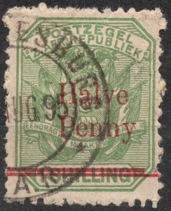 SG213 1895  ½ d TRANSVAAL Wagon with One Shaft - Coat of Arms 1885 surcharges - Picture 1 of 2