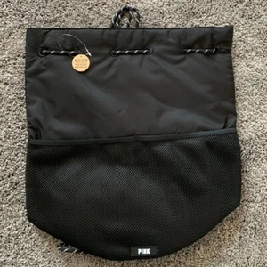 Victoria Secret PINK Draw String BAG Backpack BLACK GYM SCHOOL NEW Mesh  - Picture 1 of 6