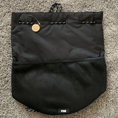 Victoria Secret ROSA Dibujar Cuerda BOLSO Mochila NEGRO GIMNASIO ESCUELA NUEVO Malla  Foto 1 de 4