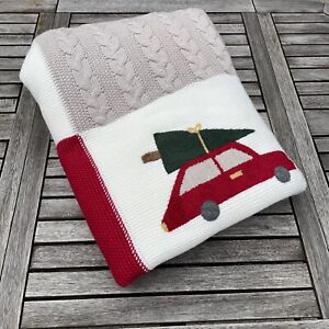 Pottery Barn Heirloom Knit Christmas Blanket Oversized 50”x60” Hole Read NWOT
