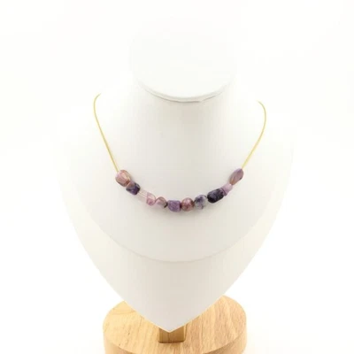 Steine Und Minéraux. Halskette 10 Perlen Charoit De Russland. Kette Stahl Golden - Bild 1 von 4