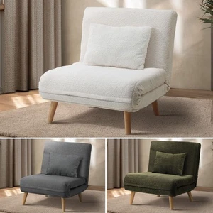 Oikiture Folding Sofa Bed Lounge Singe Chair Recliner Chaise Sherpa/Velvet/Linen - Picture 1 of 40