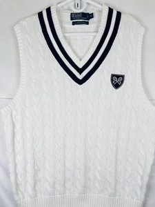 Polo Ralph Lauren Herren Cricket Pullover Weste XL weiß Vintage 2000 Y2K Tennis - Bild 1 von 11
