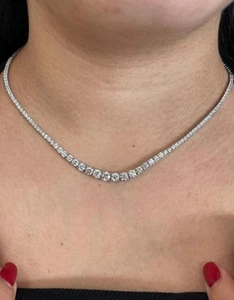 8ct Lab Grown Diamond Tennis Necklace F VS 10K White Gold Gift for Her Elegant - Picture 1 of 7