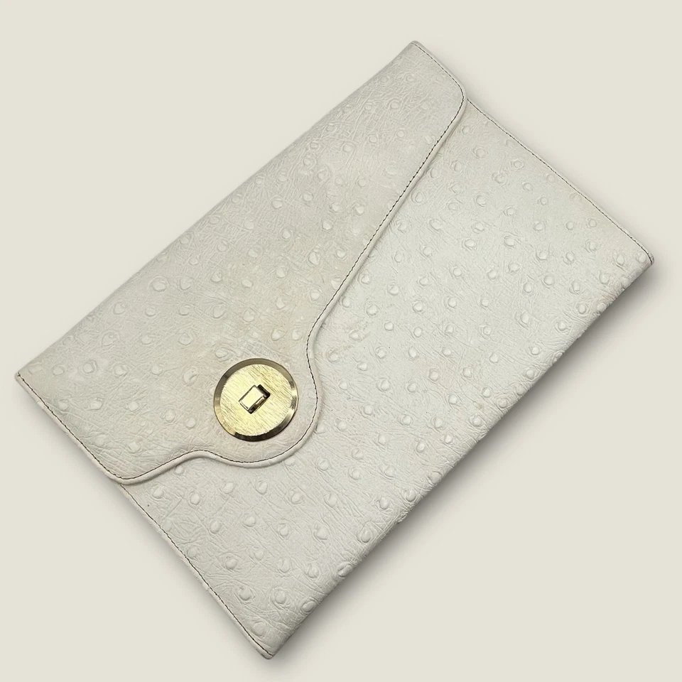 Cartera sin asas vintage original de Caprice imitación cuero avestruz crema Foto 1 de 4