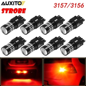 8pcs AUXITO 3157 Red LED Flash Blinking Strobe Brake Tail Light Safety Bulbs EON - Picture 1 of 12