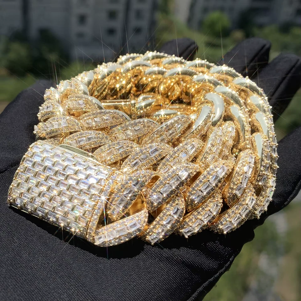 Collar Hip Hop Cadena Cubana Miami Baguette Helada 20mm Para Hombre Foto 1 de 4