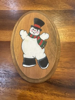 Wood Plaque Folk Art Christmas Snowman Hand Painted 7.5”x5” - Image 1 of 4