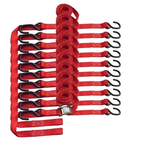 10PK Cam Buckle Tie-Down Straps w/S Hook Soft Loops Heavy Duty Motorcycle Straps - Picture 1 of 10