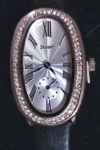 Stauer Quarzuhr Damen 30m Roségold Oval Neu Offene Box Leder Ungestartet  - Bild 1 von 10