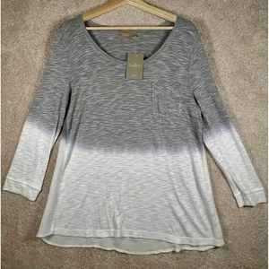 Nuevo con etiquetas Top Language Anthropologie L Gris Blanco Ombre Recorte Espalda Manga Larga BOHO - Imagen 1 de 8