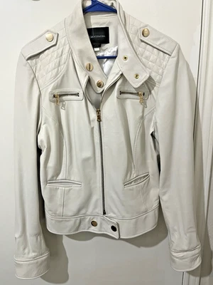 CLÁSICO Damas MODA INTERNATNL Blanco Cuero Suave Chaqueta Motociclista Estilo Moto Talla XL Foto 1 de 4