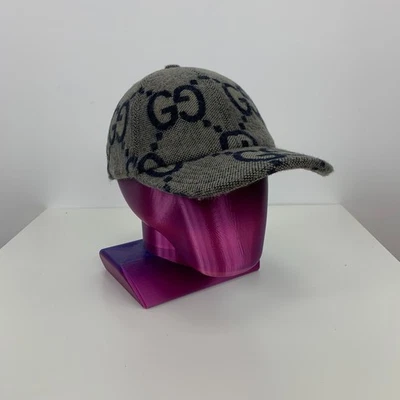 Gucci GG Monograma Jumbo Lana Lona Gorra de Béisbol Sombrero Gris Talla M Foto 1 de 4