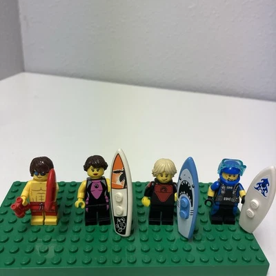 Lego Minifigure Series 12 Life Guard Surfer Guy Gal Scuba Diver Beach Board Lot - Image 1 of 4