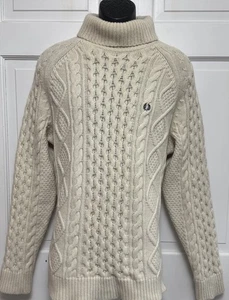 NEW Fred Perry Sweater XXL Turtleneck Cable Knit Fisherman Chunky Lambswool Logo - Picture 1 of 16