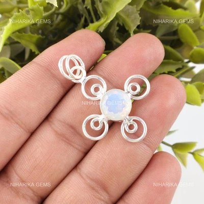 Pendente Boho In Opale Milky Naturale Lavorato A Mano In Argento Sterling 925 - Immagine 1 di 4