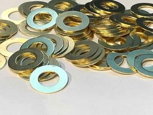  NEW~ LOT OF 10 - Brass Plated Steel Washers 3/4"OD SLIPS 3/8" LAMP PIPE 1/8IP - Picture 1 of 4