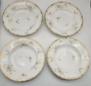 4 Vintage Haviland France Wright Tyndale Van Roden Pink Floral Coupe Soup Bowls - Picture 1 of 17