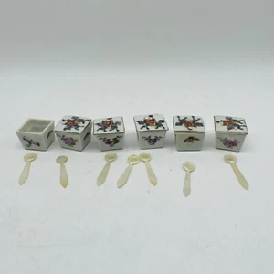 Qing Dynastie Salzdosen Bone China eckig 6er Set mit Löffeln & Deckel emailliert - Bild 1 von 10