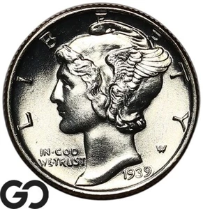 1939 Mercury Dime, Full Split Bands, Gem Brilliant Uncirculated - Picture 1 of 3