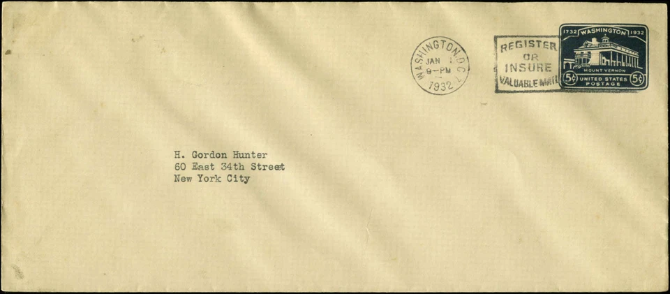 U.S. FDC #U528 UPSS #3276-29 Washington, DC Mt. Vernon  Cats $20 - Image 1 of 1