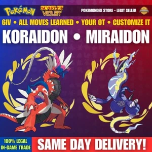 Pokemon SCARLET & VIOLET ✨ 6IV MIRAIDON & KORAIDON ⭐️ BATTLE READY ⭐️ YOUR OT 🚀 - Picture 1 of 6