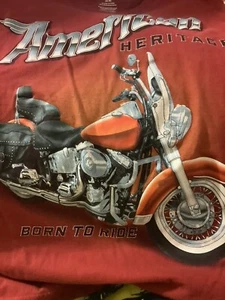American Heritage Born To Ride 3D Red Large T Shirt Motorcycle Sz XL/XG 46-48 - Picture 1 of 6