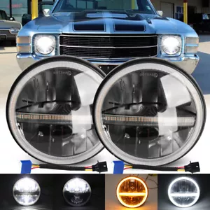 2pcs Fit Chevy El Camino 1971-1975 7" Round LED Headlights HI-LO Beam Black DOT - Picture 1 of 11