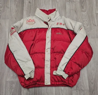 Vintage 90s Y2K Fubu Down Racing Puffer Jacket Streetwear XL/XXL Red/Gray Hooded - Image 1 of 4