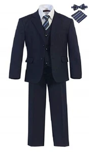 Magen KIDS BIG Boys Husky NOTCH LAPEL Suit 7pcs SET DARK Navy 2 button - Picture 1 of 1