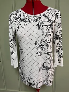 White House Black Market White Floral Round Neck Scoop Back Top Shirt Size Small - Picture 1 of 12