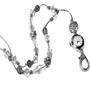 Collar cordón con cuentas con reloj para llaves, soporte para insignia de identificación de trabajo, gris plateado - Imagen 1 de 2