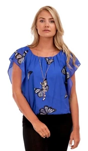 Damen Frauen Chiffon Schmetterling Druck Rippsaum Cami Bluse Top Fledermaus Größe S/M, XXL - Bild 1 von 26