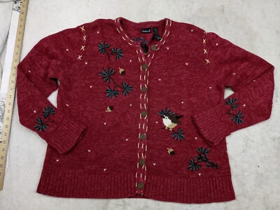Cárdigan North Crest Mujer L 14 16 Rojo Tejido Suéter Pájaro Bordado Novedad Foto 1 de 4