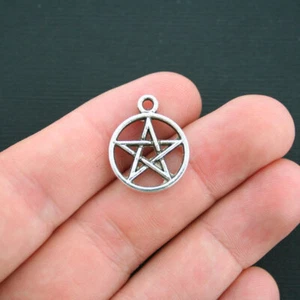 BULK 30 Pentagram Charms Antique Silver Tone 2 Sided - SC4168 - Picture 1 of 1