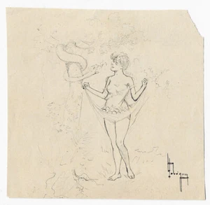 EVE et le serpent Petit dessin original de Léon LEBEGUE (1863-1945) - Picture 1 of 1