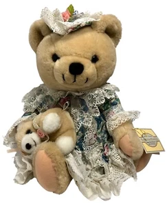 Vtg 1991 Anco Victorian Articulated Teddy Bear Plush Doll with Baby & Tag HTF - Picture 1 of 19