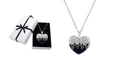 Black and White Bubble Heart Necklace in Sterling Silver made with Swarovski