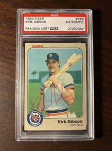1983 FLEER #329 KIRK GIBSON AUTO PSA DNA AUTHENTIC POP 2 TIGERS Autograph