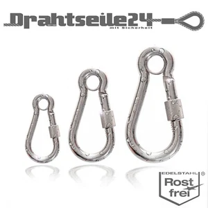 Edelstahl Karabinerhaken V4A mit Sicherung Öse Schlüsselring Schraubverschluss - Bild 1 von 12