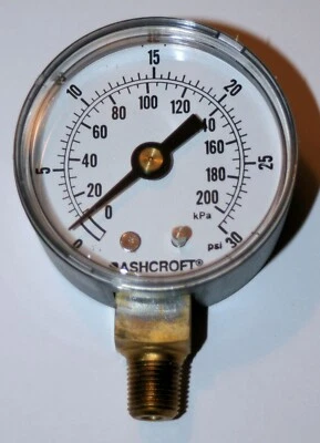 30 Psi Pressure Gauge  2" Dial 1/8" NPT  Ashcroft 20W1005PH 01L 30#-AGI - Image 1 of 3