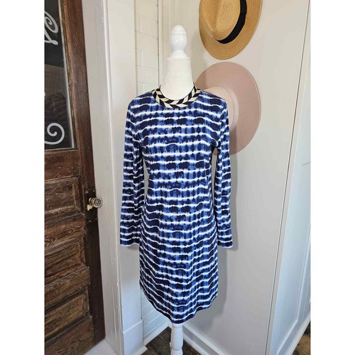 Abito T shirt Tory Burch donna taglia S Hollie manica lunga tie dye blu bianco