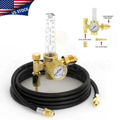CO2 Argon Flow Meter Gas Regulator Gauge with Gas Hose Mig Tig Welding + Hose