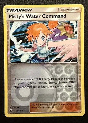 Misty's Water Command Rev Reverse Holo SM Hidden Fates Pokemon NM 63/68  - Image 1 of 2