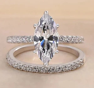 3 Ct Lab-Created Diamond Wedding Party 2Pcs Rings Set 14K White Gold Filled - Picture 1 of 5