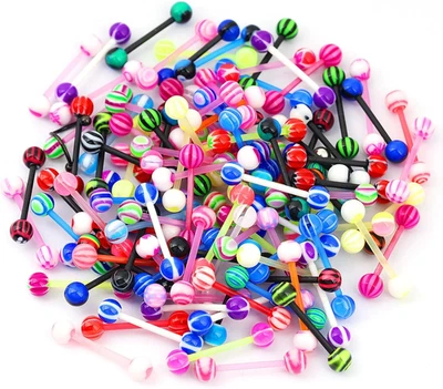 100 件多种 14G 舌环杠铃男女 — 第 1/4 张图片