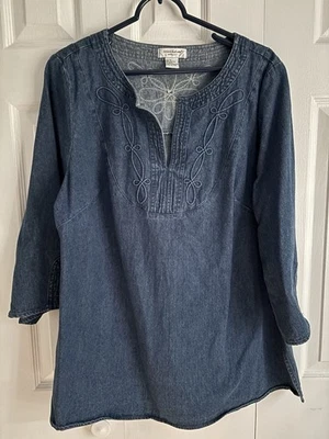 Richard Malcolm Mujer 1X Túnica Denim Azul Jean Top 100% Algodón Boho Hippie Retro Foto 1 de 4