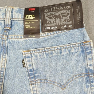 Levi's Jeans 男式 28x34 蓝色超宽松牛仔绳带绳复古全新带标签 — 第 1/4 张图片